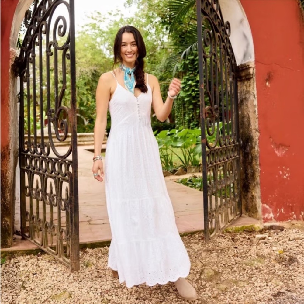 Sundance NWOT Arezzo Maxi‎ Eyelet Floral White Dress Tiered Large Sundress